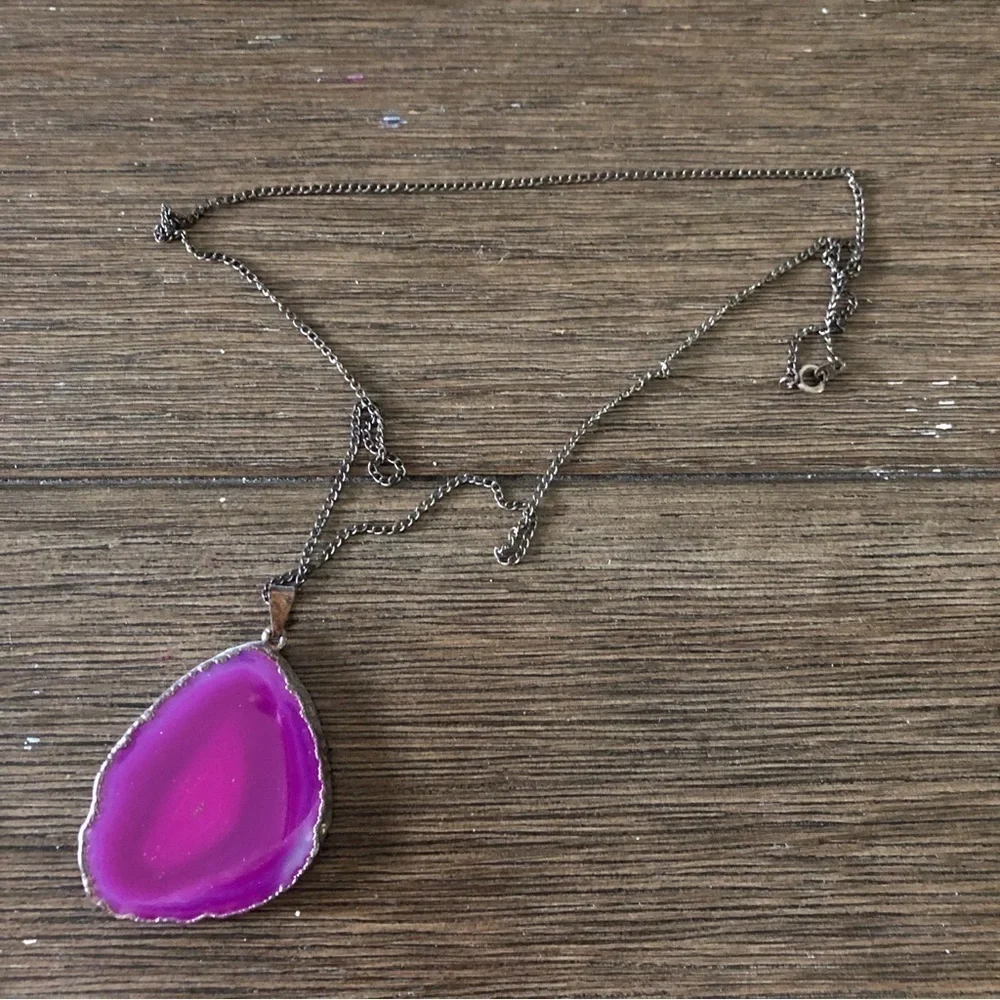 Pink natural gemstone slice necklace